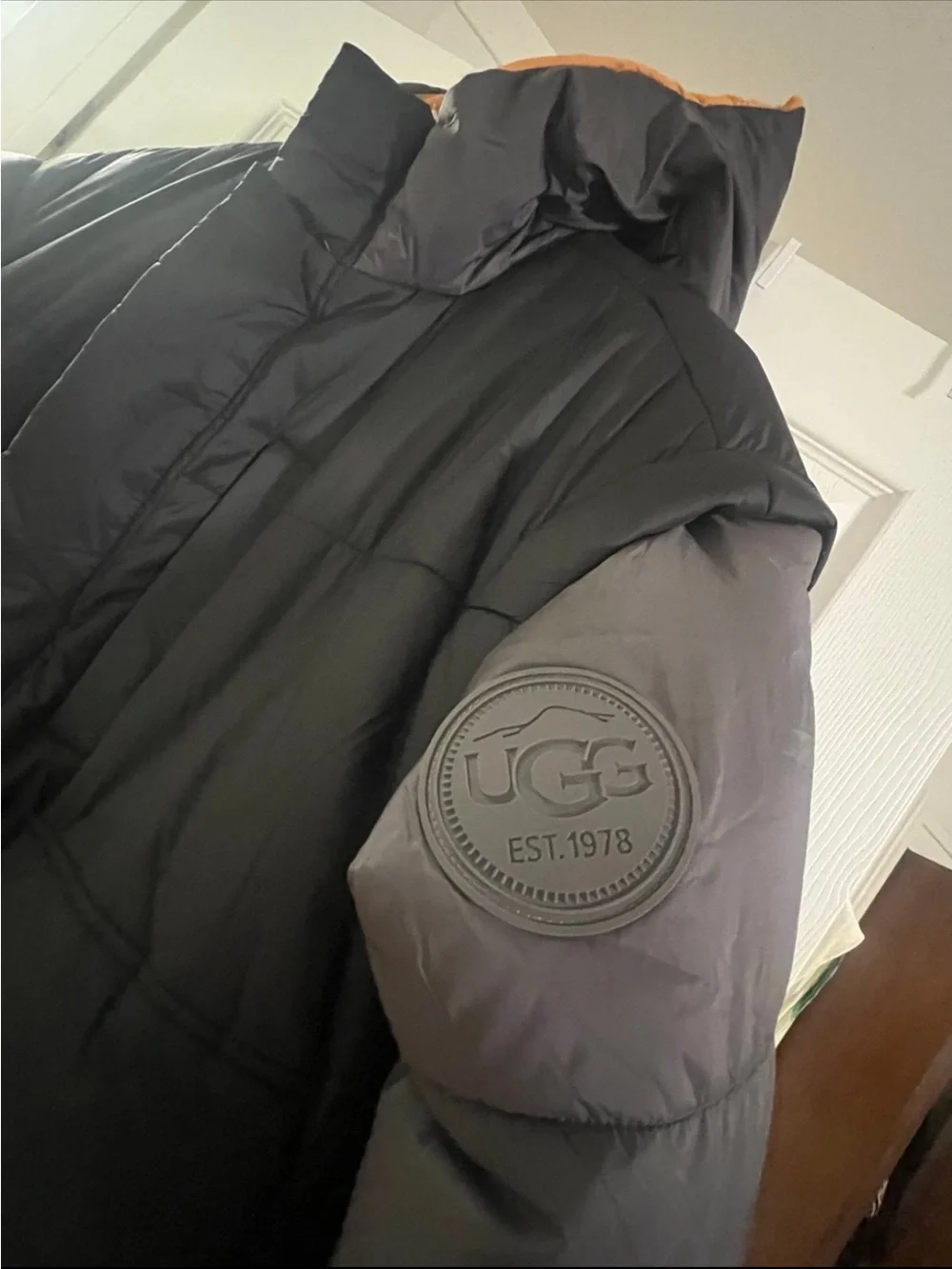UGG Kristian Conv Puffer vest & Black Puffer Jacket with Orange Hood Lining NWT
